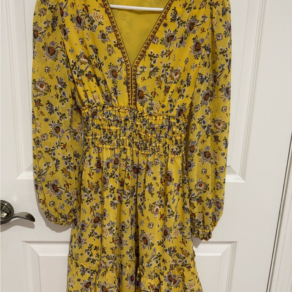 Max Studio Yellow Floral Long Sleeve Dress